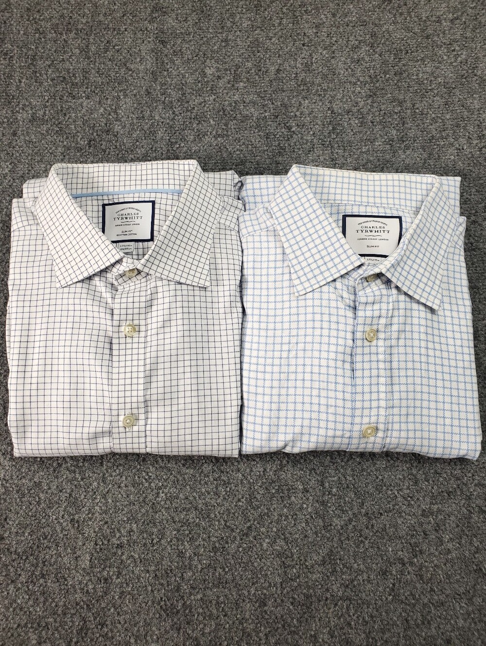 Charles Tyrwhitt Dress Shirt 17.5 35 Slim Fit Graph Paper Grid Egyptian Lot Of 2